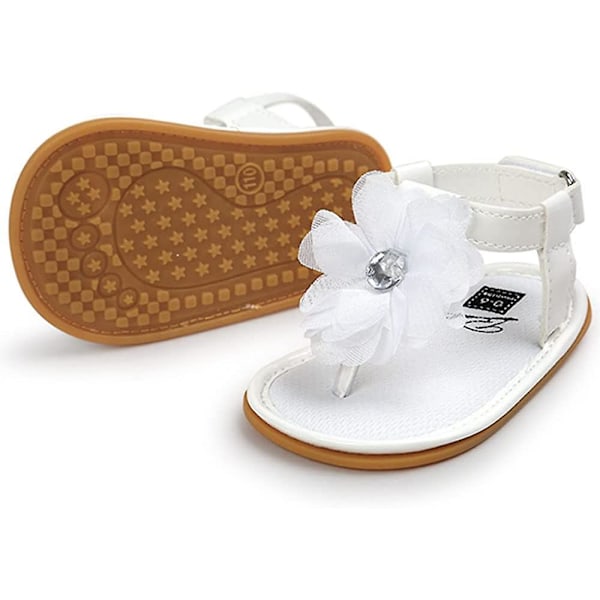 Baby Jenter Sandaler Sklisikre Myke Såler T-stropp Flip Flops Småbarn Første Walker Krybbe Kjole Sko 3-18 Måneder 24 white 6-12 months infant