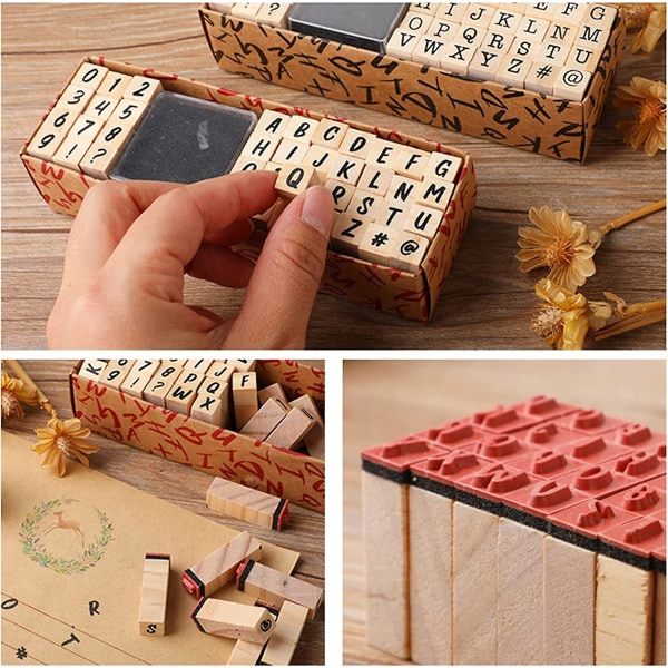 40 st trägummistämplar, vintage trä brevstämplar Alfabetstämplar för korttillverkning gör-det-själv-hantverk Scrapbooking