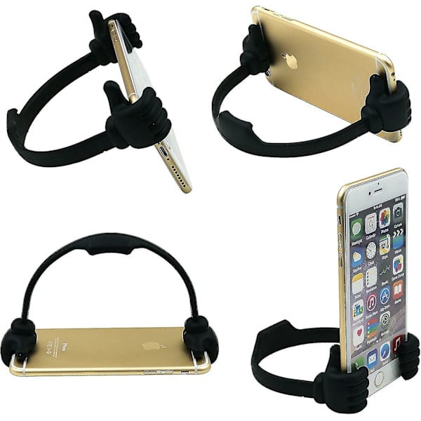 Thumbs-up mobiltelefonholder, tabletstativ til skrivebord, smartphone, mobiltelefon, tablet, universel, justerbar, fleksibel, sort