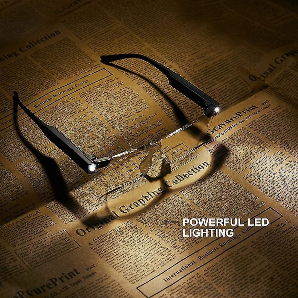Forstørrelsesbriller med lys, 160 % forstørrelsesglass med lys, oppladbar Led Heilwiy-gave