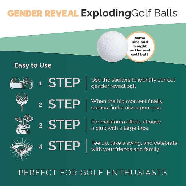 Golfboll för könsavslöjande (1 rosa boll och 1 blå boll, 2 golftee) för rökbombsexplosion vid babyshower