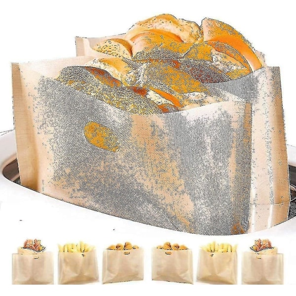 Non-stick gjenbrukbar brødristerpose, 6 vaskbare teflon toastposer, 16*16,5 cm