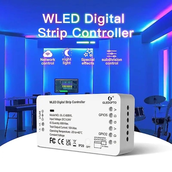 WLED Digital LED-remsestyrdare WIFI DC5-24V Stödjer WS2812 2811 SK6812 Och Andra RGB RGBW LED-remsor 800