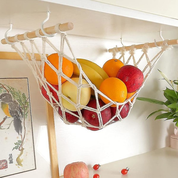 Kök Hängande Frukthängmatta Under Skåp Macrame Fruktskål För Banan Fruktförvaring Med Krokar För Köksdekor
