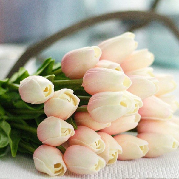 30-pakning Faux Tulip Flowers Ekte Tulip Bukett Latex Lys Rosa