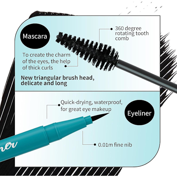 4d Silk Fiber Mascara, vedenpitävä volyymi- ja pituusmascara, paksumpi ja tuuheampi eyeliner, vedenpitävä nopeasti kuivuva eyeliner-kynä
