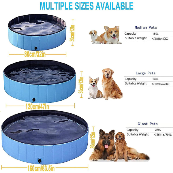 Sammenleggbart hundebasseng Bærbart badekar Dusjservant Bading Plaskebasseng for store og små dyrebarn utendørs eller innendørs (blå 120 * 30)
