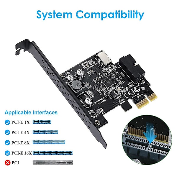 Pci-e 1x till Usb3.2 A-nyckel expansionskort, 5gbps typ-e intern 20p frontpanel