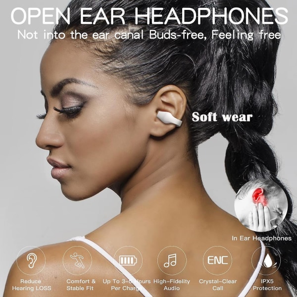 Open Ear-hovedtelefoner Bone Conduction-øretelefoner Trådløse Bone Conduction Conduction-hovedtelefoner-sort