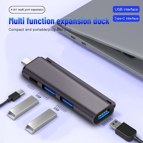 Ryra Usb 2.0 Hub 4 i 1 High Speed Udvidelses Dock Type C Splitter Multifunktionel