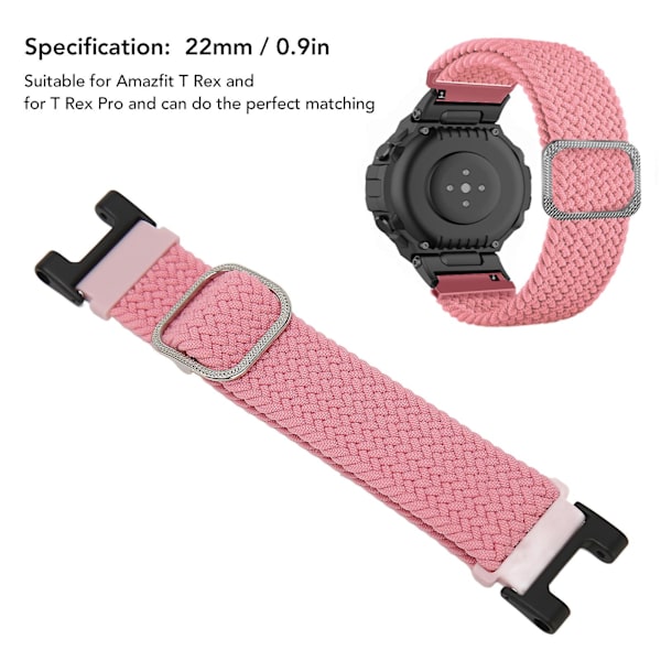 Pusteevnelig nylonflettet sportsrem for Amazfit T Rex - Rosa