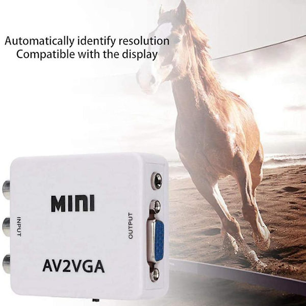 AV (RCA) - VGA -ääni- ja videomuunnin, tukee resoluutiota 1080p / 720p, 3,5 mm ääniliitäntä