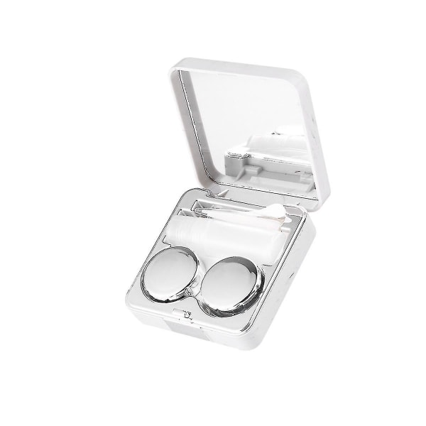 Marbling Lens Case Kit Bärbar linslåda förvaringsbehållare för hemresor (silver)