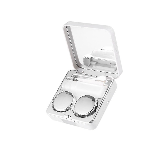 Marmorering Linser Etui Kit Bærbar Linse Boks Oppbevaringsbeholder For Hjem Reise (sølv)