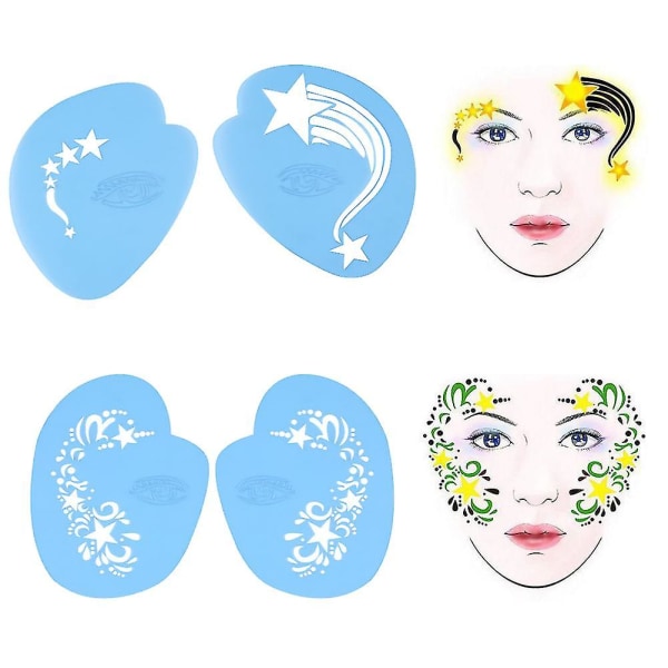 7 stiler/sett Gjenbrukbar sjablong for ansiktsmaling - Mal for kroppsmaling for blomster-, sommerfugldesign