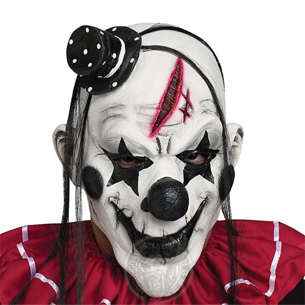 Deluxe Scary Clown Mask Voksen Latex Ugly Halloween Mask Hvidt Hår Halloween