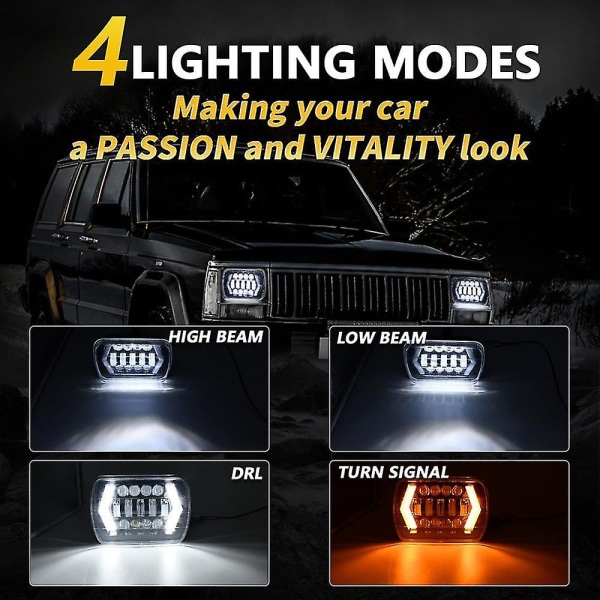 5x7 LED-ajovalot, 100w 7x6 LED-ajovalot päiväajovaloilla, lähi- ja kaukovaloilla, suorakulmaiset Wrangler Xj H6054 -autoihin