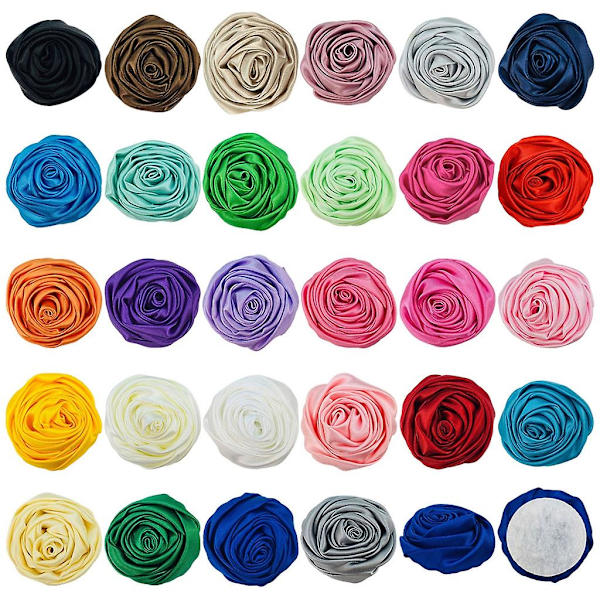 28 st/lot 5 cm mjuka satintyg blommor för kvinnor flicka pannband hårklämma Diy