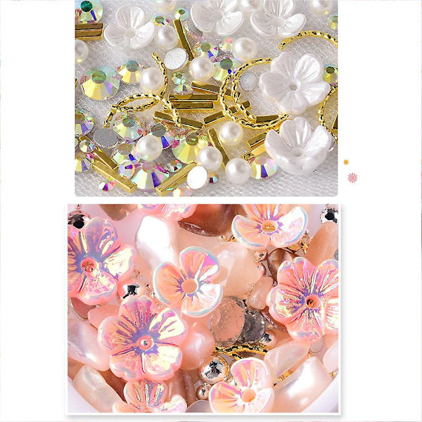 3D neglekunst tilbehør blandet blomst skall rhinestones | Fem kronblader blomst stål ball nagle | DIY negledekorasjon ornament