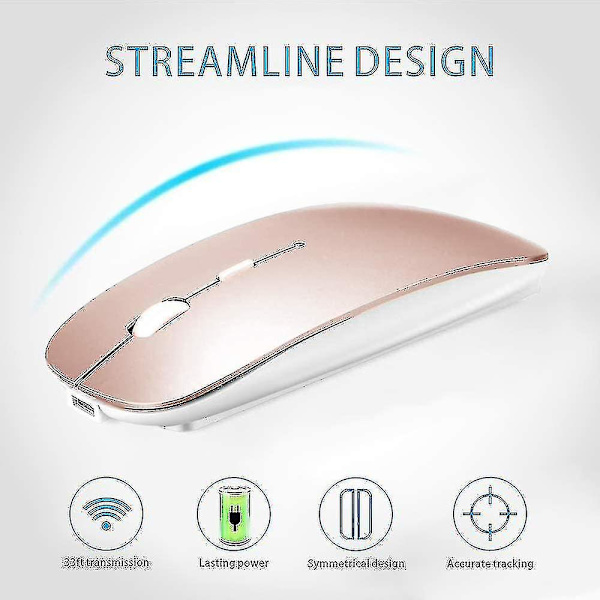 Trådlös musladdning Bluetooth, tyst och tyst trådlös mus, för Macbook Pro Macbook Air/mac/laptop/notebook/pc( Färg : Roséguld )