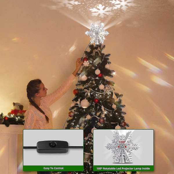Christmas Tree Topper Projector Light Star Tree Topper För juldekoration Snowflake Light
