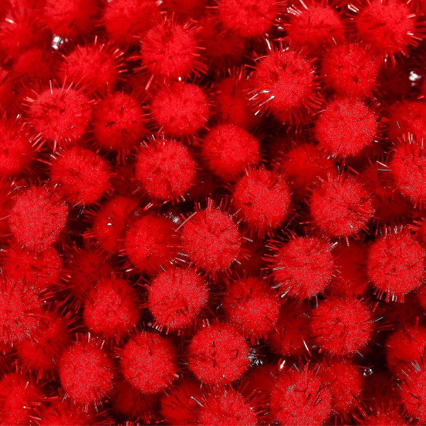 600 Pieces Christmas Pom Poms Glitter Pom Poms Arts And Crafts Making Balls Compatible Christmas Craft Making Party Supplies (red)