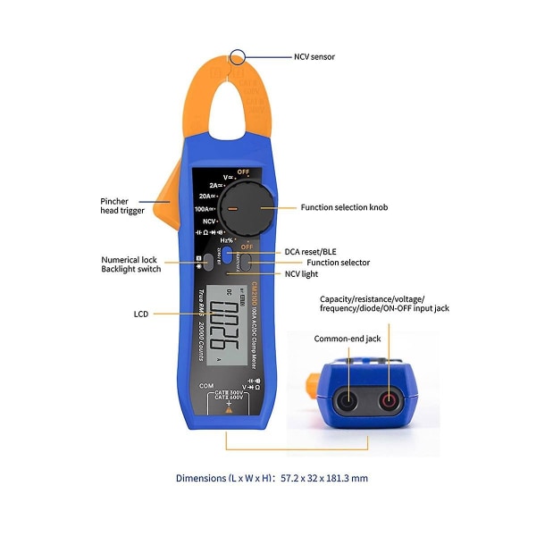 Cm2100 20000 Counts Digitaalinen yleismittari Mini Bluetooth Clamp Meter 100a 600v AC/DC Voltmeter Ammete