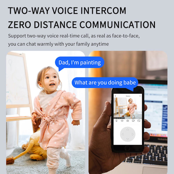 Wifi-kamera trådløs IP-kamera babyalarm Pan Tilt fjernbetjening 2-vejs lyd