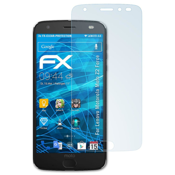 atFoliX 3x skyddsfolie kompatibel med Lenovo Motorola Moto Z2 Force Displayskyddsfolie klar