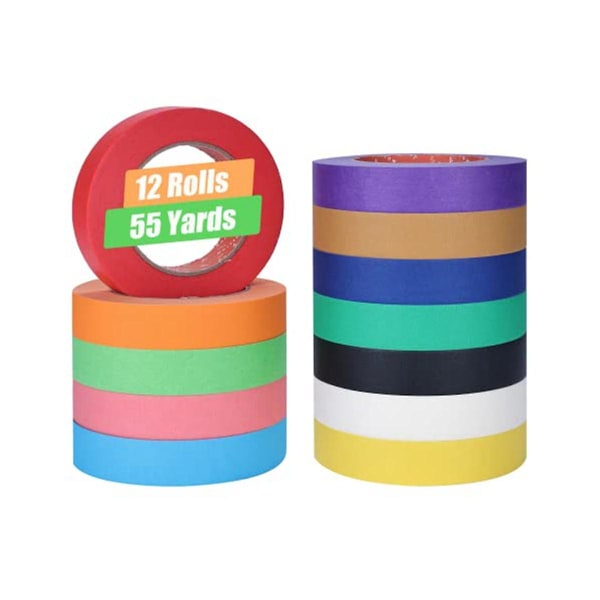 Värillinen peittoteippi Bulkki 1, 980 jalkaa x 1 tuuma, 12 väriä - värilliset teippirullat Multi Rainbow Colo