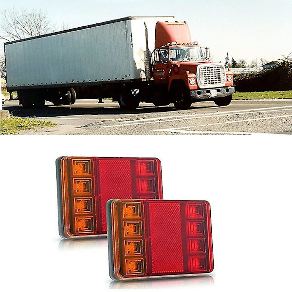 2 stk. 12V Baglygter Trailer Lygter 8LED Bil Baglygte Lastbil Baglygte