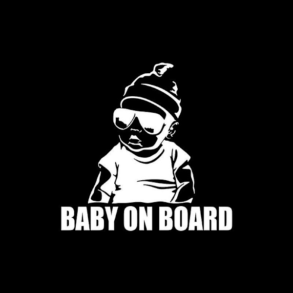 (sort)Finest Sticker Baby om Bord med til bil, UV-resistent, 15x 14.5cm