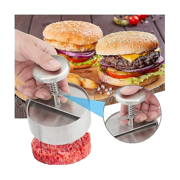 Köttpress, justerbar hamburgerpress i rostfritt stål, manuell köttpress
