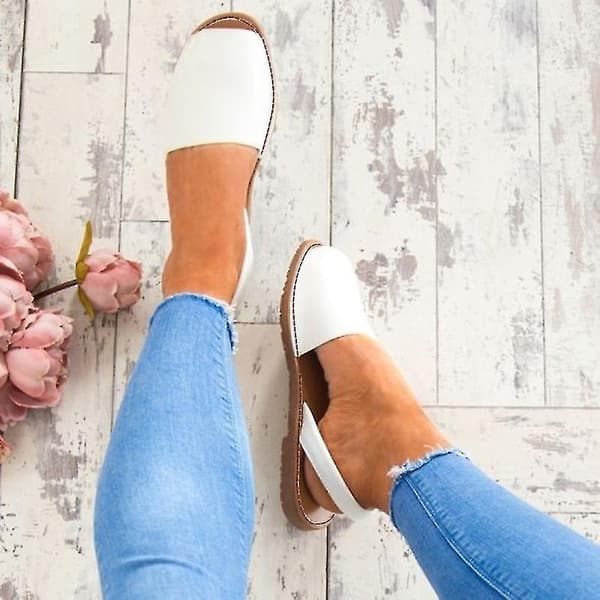 Dam Peep Toe Platta Sandaler Sommar Strand Pumps Flat white eu 37