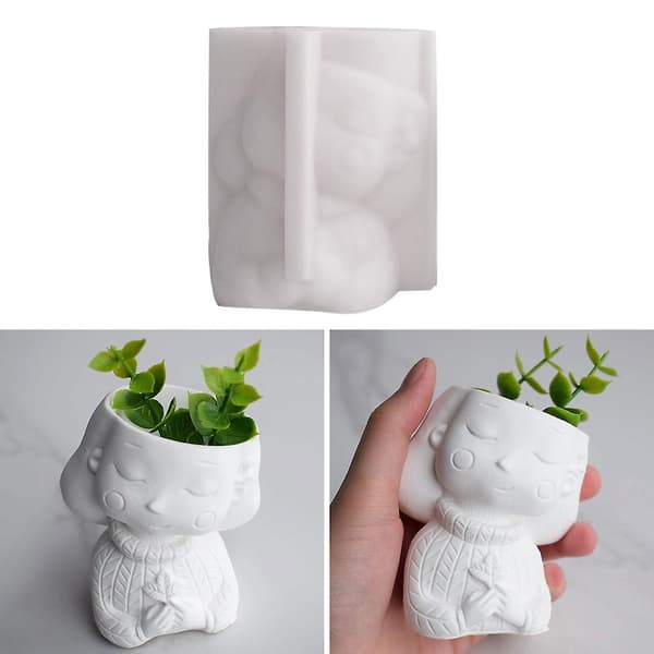 Sød pigehoved blomsterpotte epoxyform makeup børsteholder lerestøbningsform