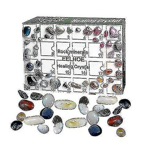 24-delad Aura Healing Crystal Stone Healing Crystal Gem Set, Julnedräkningskalender, Perfekt julklapp