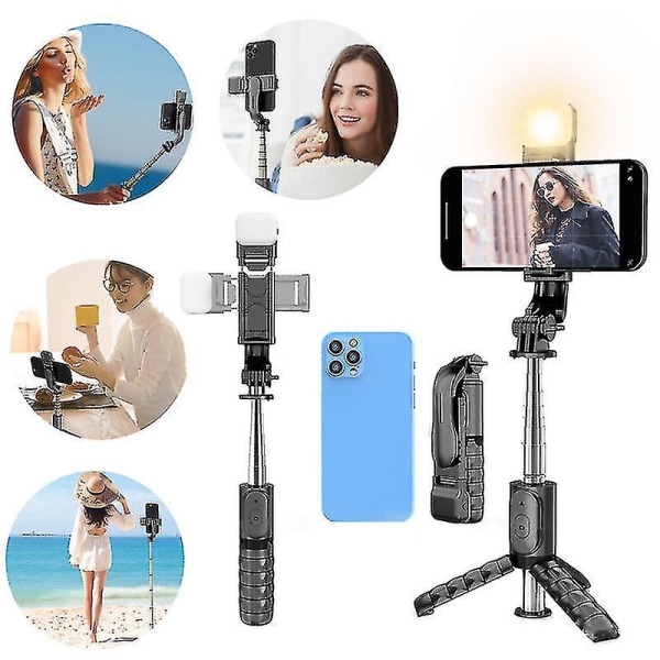 Selfie Stick -jalusta valolla 3 in 1 jatkettava Bluetooth Selfie Stick Kompakti Selfie Stick valokuvaukseen