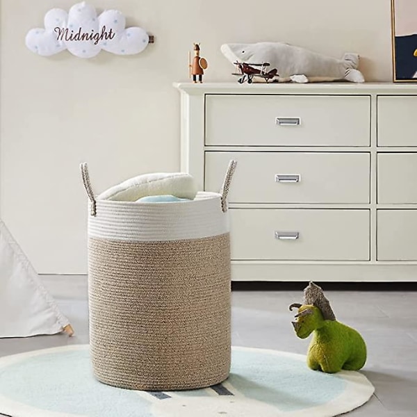 Pyykkikori Pyykkikori Säilytyskori Likaiset Vaatteet Kori Puuvillaköysi 38cm(d) X50cm(h) Ruskea