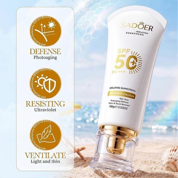 SADOER Isolasjon Solkrem SPF 50+ - Lysnende, 100g, Vanntett Multi-Protection