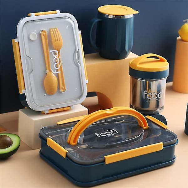 Bento Box Rustfritt Stål Lunsjboks Matvarmer Lekkasjesikker Frokost Lunsjboks Med Rom Foo