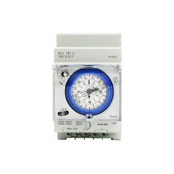 Analogt ur med synkronmotor og dagsprogram, timer, 36vac/dc
