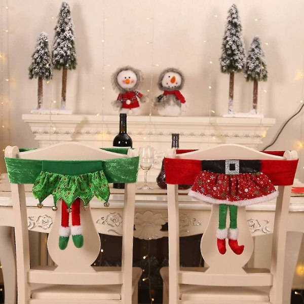Julstolsöverdrag, Juldekorativa stolsryggöverdrag, Jultomtestolöverdrag, Jultomteöverdrag - 2-pack