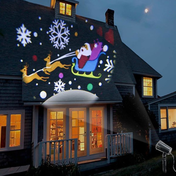 Juleprojektor utendørslys, xmas-fest 3d roterende LED-projektor vanntett julelys mønster F