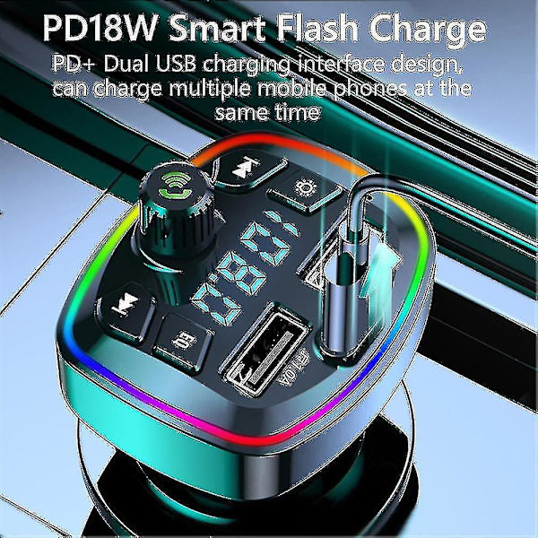 Bil Bluetooth Trådløs Fm Transmitter 2 Usb Opladere Med Lys Modtager Adapter