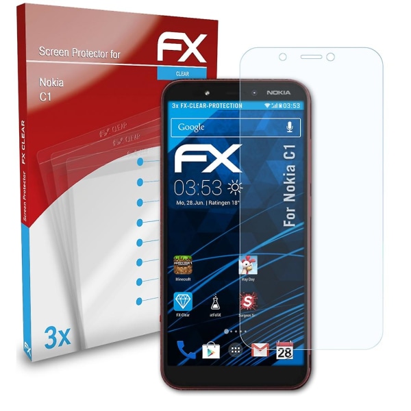 atFoliX 3x beskyttelsesfolie kompatibel med Nokia C1 Displaybeskyttelsesfolie klar