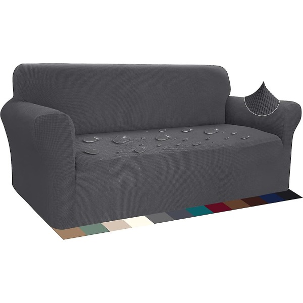 Joustava, vedenpitävä ja naarmuuntumaton cover 3-istuttavalle sohvalle Tyylikäs kuvio liukumattomilla vaahtomuovitangoilla (3 istuttava sohva, harmaa)
