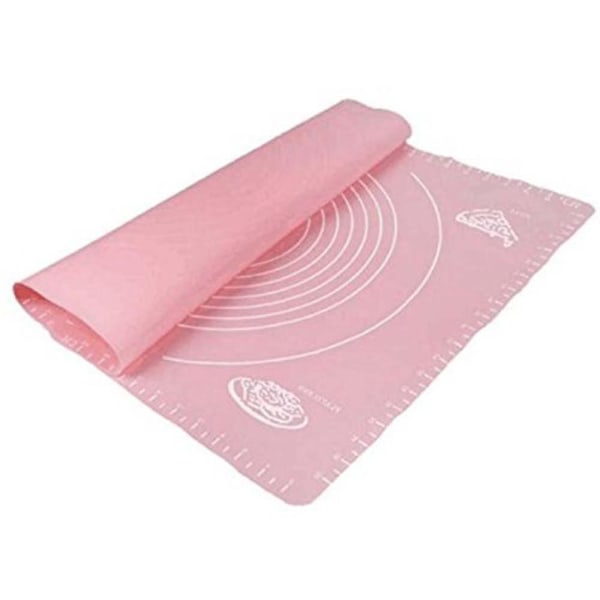 Ekstra stor silikonrullematte for å rulle bakverk med bakematte, 50 x 40 cm (rosa)