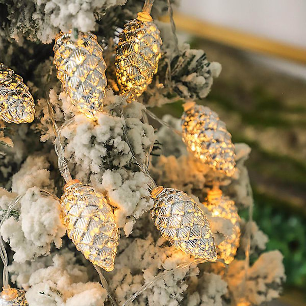1,5m 10 LED Tallkottar Fe-ljus Jul Dekoration 2024 Julgran Dekor Ljussträng Prydnader Nytt År Girlang Noel Navidad silver