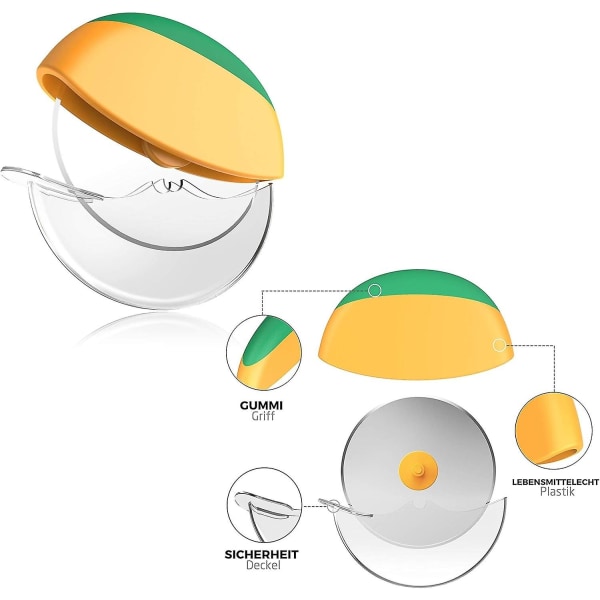 Pizza Roulette Cutter, Pizzakniv med Rostfritt Stål Blad och Transparent Skyddande Omslag