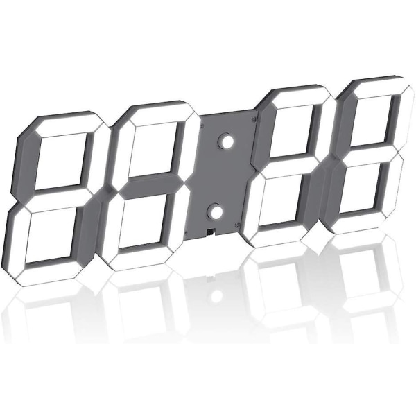 Simple Creative Office Creative Alarm Clock Multi-funktion 3d Stereo Digital LED vægur Fjernbetjening Lysfølsomt ur (farve: Hvid)